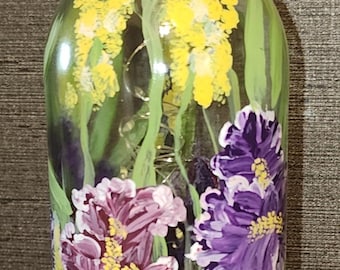 Hand painted with Iris wine bottle