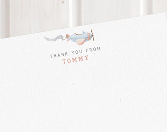 Kid's Blue Aeroplane Personalised Thank You Note Cards // Christmas Gift for Boys, Children's stationery