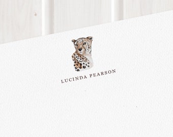 Luxury Personalised Leopard Note Card Set - Correspondence Cards - Safari Animal, Zoo animal