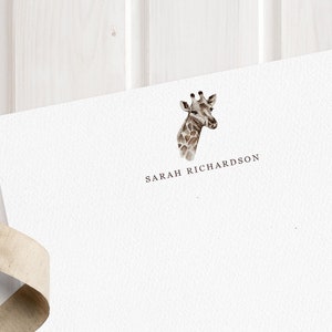 Luxus personalisierte Grußkarte Set - Aquarell Giraffe - Briefkarten - Safari Tier, Zoo Tier, Briefpapier für Tierliebhaber