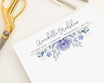 Luxury Personalised Letter Writing Set - Blue Watercolour Florals - Floral Stationery for Women