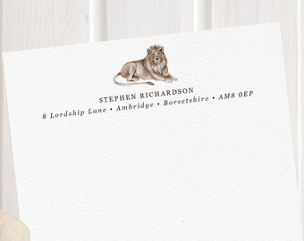 Watercolour Lion Luxury Personalised Letter Writing Set  // Stationery for Animal Lovers, Safari Animal, Zoo Animal, Stationery for men