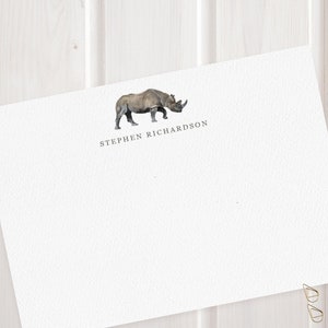 Luxus personalisierte Notiz-Karten-Set - Aquarell Nashorn - Korrespondenz Karten - Safari Tier, Zootier, Briefpapier für Männer