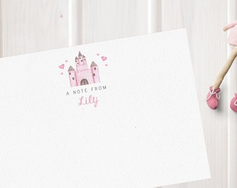 Pink Fairy Tale Princess Castle Note Cards // Christmas Gift for Girls,  Children's stationery, Thank you notes