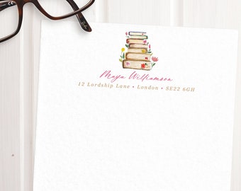 Floral Books Luxury Personalised Writing Paper - Gift for Book Lovers, Librarians / Personalised Stationery for Women