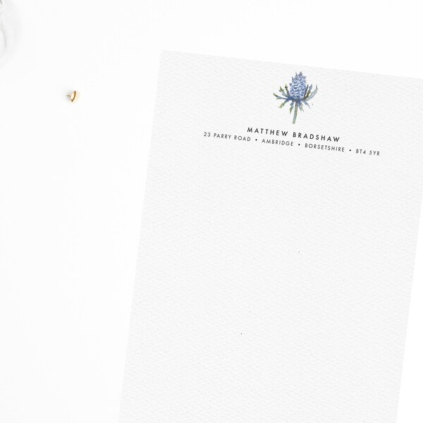 Scottish Blue Thistle Luxury Personalised Letter Writing Set // Snail mail, Highland, Floral, Family stationery