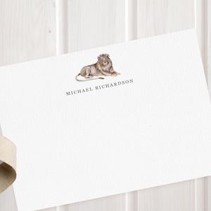 Luxus Personalisiertes Grußkarten Set - Aquarell Löwe - Briefkarten - Safari Tier, Zoo Tiere, Briefpapier für Männer