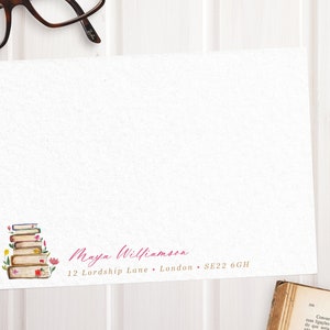 Floral Bücher Luxus personalisierte Notizkarten - Geschenk für Buchliebhaber, Bibliothekare / personalisiertes Briefpapier für Frauen