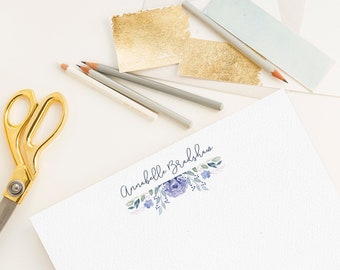 Luxury Personalised Note Cards Set - Correspondence cards - Blue Watercolour Florals - Stationery for Women - Gift for Mum, Boxed Stationery