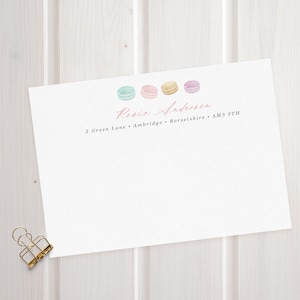 Personalisiertes Grußkarten-Set - Pastell-Macarons / französische Macarons Correspondity-Karten, Briefpapier für junge Frauen