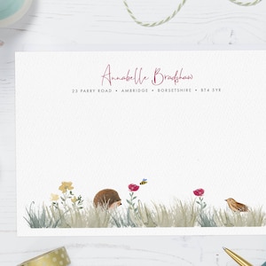 Personalisiertes Briefkarten Set - Briefkarten - Waldkreaturen - Igel, Biene und Vogel - Tierliebhaber, Naturliebhaber Briefpapier