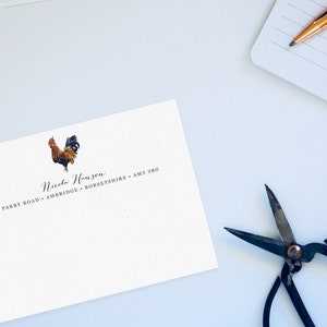 Ensemble de cartes de notes personnalisées coq aquarelle - Cartes de correspondance pour les agriculteurs, papeterie de ferme, cadeau pour les amateurs d’oiseaux, coq, poulet
