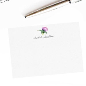 Ensemble de cartes de correspondance personnalisées chardon pourpre, cartes de correspondance - papeterie écossaise, papeterie florale