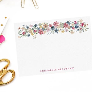 Bunte Blumen Luxus personalisierte Note Card Set // Briefkarten, Briefpapier für Damen, Geschenk für Mama,