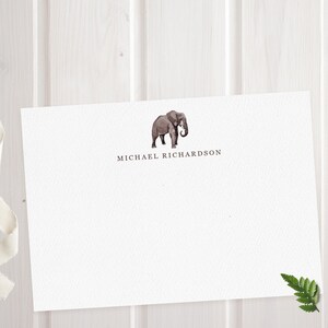 Luxury Personalised Note Card Set - Watercolour Elephant - Correspondence Cards - Safari Animal, Stationery for Men