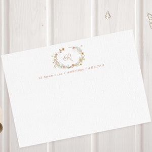 Luxury Personalised Wildflowers Wreath Monogram Note Card Set / Correspondence - Personalised Gift Women, Thank You Cards