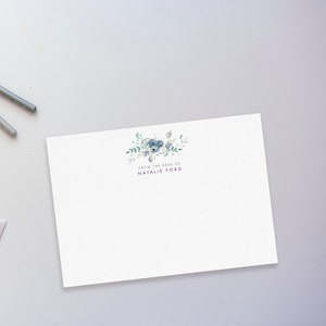 Blaues und lila Aquarell Blumenstrauß Luxus personalisiertes Karte Set -Korrespondenzkarten - Briefpapier für Frauen, Geschenk für Mütter, geblümt
