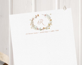 Wildblumen Kranz Monogramm personalisierte Brief Schreiben Set - Luxus Schreibwaren Geschenk für Frauen
