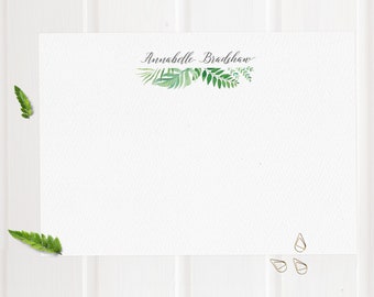 Tropical Green Leaves Luxury Personalised Note Cards Set  / Correspondence Cards, Gift for nature lovers, plant lovers, colourful stationery