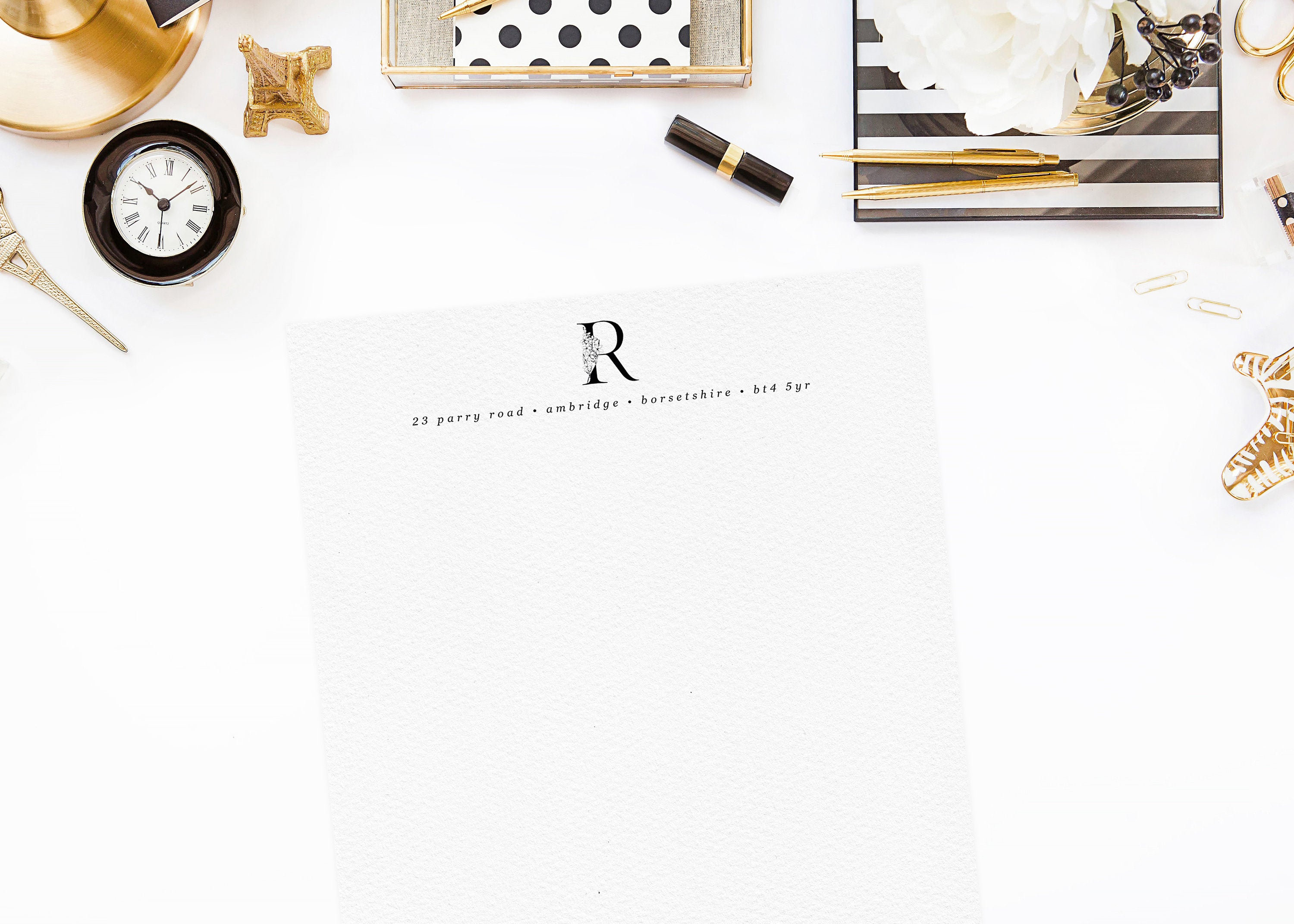 Luxury Personalised Letter Writing Set Monochrome Floral Monogram