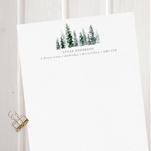 Luxury Personalised Letter Writing Set - Watercolour Fir Trees, Stationery for Men, Forest, Nature Lover