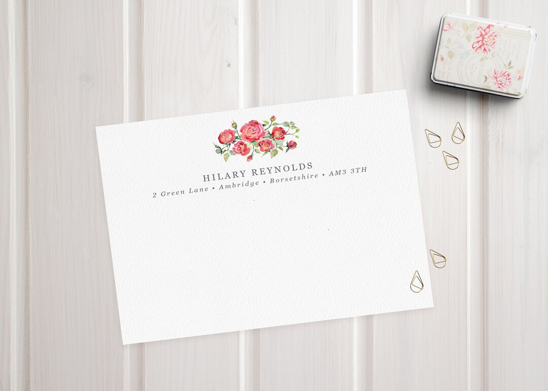 Red Roses Watercolour Personalised Note Card Set - Stationery for Women ...