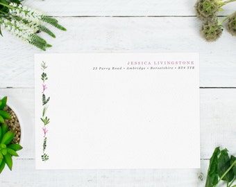 Luxury Personalised Note Card Set - Correspondence Cards Watercolour Herbs - New Home Stationery, Housewarming Gift, Gift for Garden Lovers