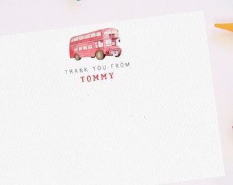 Kid's Red Bus Personalised Thank You Note Cards // Christmas Gift for Kids, Children's stationery