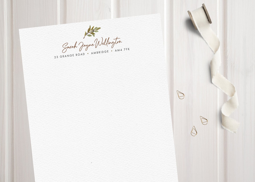 Personalised Letter Writing Set Watercolour Olive Branch Etsy