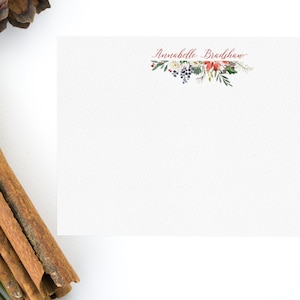 Luxus Weihnachten personalisierte Grußkarten - Briefkarten - Festliche Aquarell Blumen, Weihnachtsstern, Winterbeeren, Familien Briefpapier