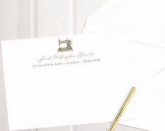 Vintage Sewing Machine Luxury Personalised Note Cards - Gift for Tailors
