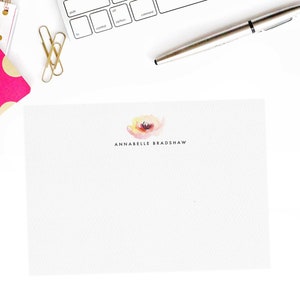 Luxus Personalisierte Grußkarten Set - Korrespondenz Karten - Rosa und Schwarze Aquarell Blume | Papeterie für Frauen
