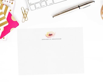 Luxury Personalised Note Card Set - Correspondence Cards - Pink and Black Watercolour Flower | Stationery for Women