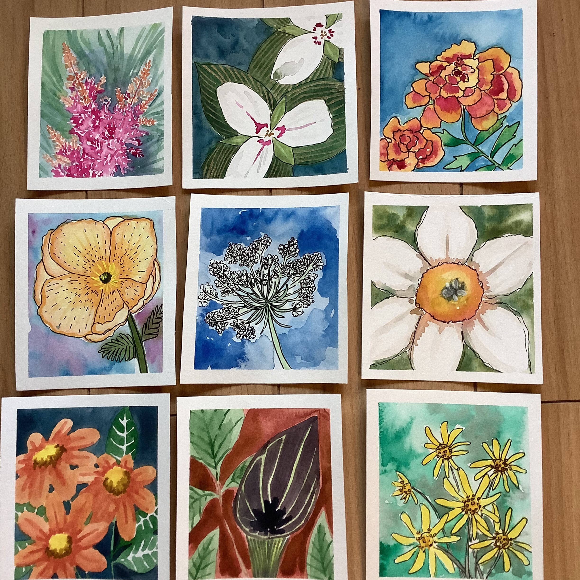 Hand bemalt Original Mini Blumengemälde Aquarell Königin Anne | Etsy