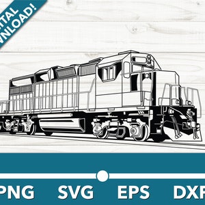 Tren de motor moderno locomotora diesel Ferrocarril SVG, Car Clipart, Archivos rápidos para Cricut y Silhouette, Dxf, Png, Vector