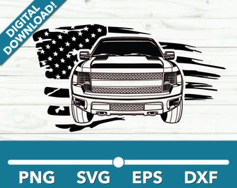 Pickup Truck front with American Flag truck SVG, Pickup Truck Clipart, Pickup Truck Files Cricut and Silhouette, Dxf, Png, Vector