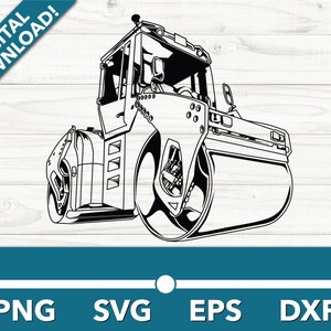 Road Roller Compaction Vehicle Heavy Machinery SVG, Car Clipart, Fast Files for Cricut and Silhouette, Dxf, Png, Vector