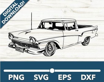 Puede incluir: Un dibujo en blanco y negro de una camioneta vintage. La camioneta tiene un capó largo, una cabina simple y una plataforma. La camioneta está de frente al espectador y se encuentra sobre un fondo de madera blanca.