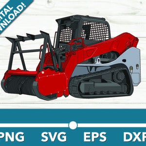Tracked Forstwirtschaft Mulcher Kompaktlader Vollfarbe SVG, Auto Clipart, schnelle Dateien für Cricut und Silhouette, Dxf, Png, Vektor EPS
