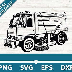 Street Sweeper Cleaner Municipal Vehicle SVG, Clipart de voiture, Fichiers rapides pour Cricut et Silhouette, Dxf, Png, Vector