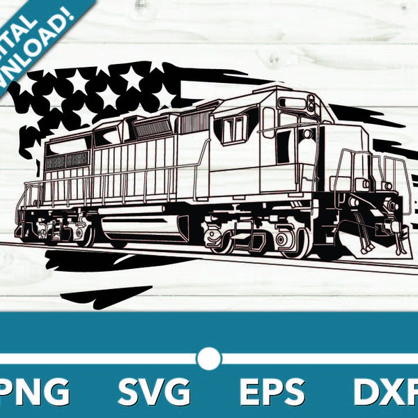 Modern Engine Train diesel Locomotive  Railway SVG, Car Clipart, Fast Files for Cricut and Silhouette, Dxf, Png, Vector With American Flag