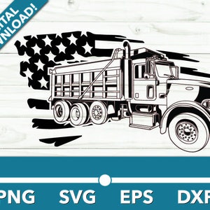 Costruzione autocarro con cassone ribaltabile semi svg, clipart, file per cricut e silhouette, dxf, png, vettoriale con bandiera americana