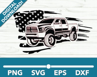 Pickup Truck Full With Flag offroad lifted trucks SVG, Pickup Truck Clipart, Pickup Truck Files for Cricut and Silhouette, Dxf, Png, Vector