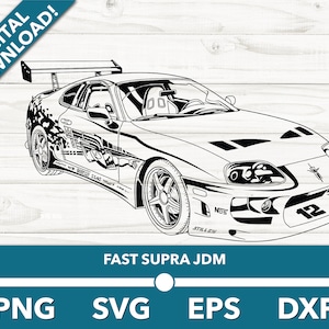 高速 JDM スポーツ スーパーカー スープラ カー SVG、カー クリップアート、Cricut およびシルエット用の高速カー ファイル、Dxf、Png、ベクター