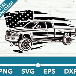 Pickup Truck street truck SVG, Pickup Truck Clipart, Pickup Truck Files Cricut y Silhouette, Dxf, Png, Vector con bandera estadounidense