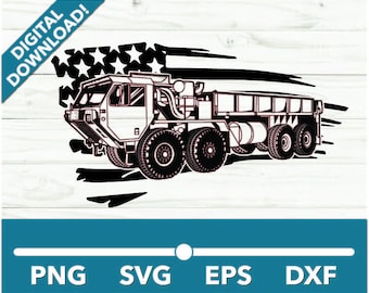 Hemmet HEMTT With American Flag Military Transport Vehicle Offroad Lifted Truck SVG, Clipart  Files for Cricut and Silhouette Dxf Png Vector