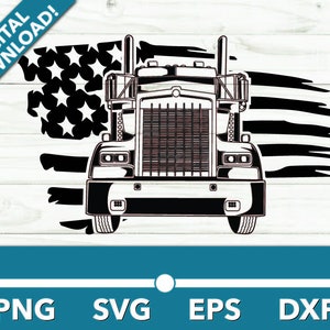 Semi Truck Front Big Rig Heavy Duty Equipment SVG, Clipart, Files for Cricut and Silhouette, Dxf, Png, Vector With American Flag