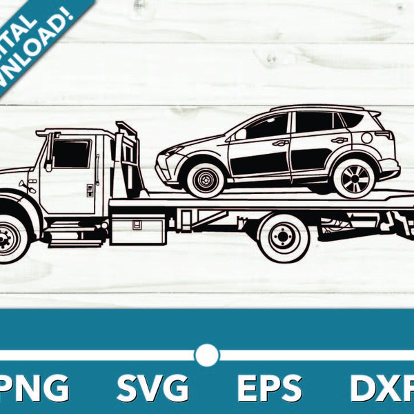 Rollback Tow Truck International with car SVG, Pickup Truck Clipart, Pickup Truck Files for Cricut and Silhouette, Dxf, Png Vector
