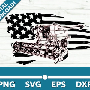 Harvester Combine Tractor Farming SVG, Car Clipart, Fast Files for Cricut and Silhouette, Dxf, Png, Vector With American Flag
