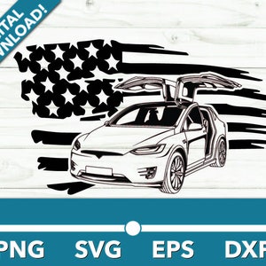 All Electric X Model SUV Vehicle Version 2 SVG, Car Clipart, Fast Files for Cricut and Silhouette, Dxf, Png, Vector With American Flag